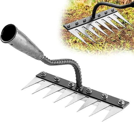 Upgrade Iron Weeding Rake 2.0, 2025 New Iron Rake for Gardening and Weeding, 8 Teeth Carbon Steel Garden Weeder Tool, Detachable Gardening Hand Weeder Puller Tool for Dethatching Lawn Loosening