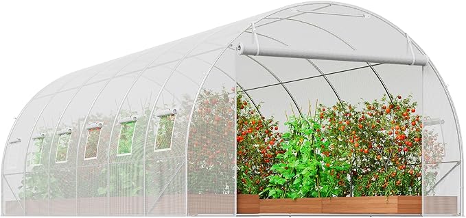 VEVOR Walk-in Tunnel Greenhouse, 19.4x9.7x6.5 ft Hoop House Greenhouse Tunnel, Plant Hot House with Galvanized Steel Frame, White PE Cover, Roll-up Zipper Door and 12 Windows for Outdoor