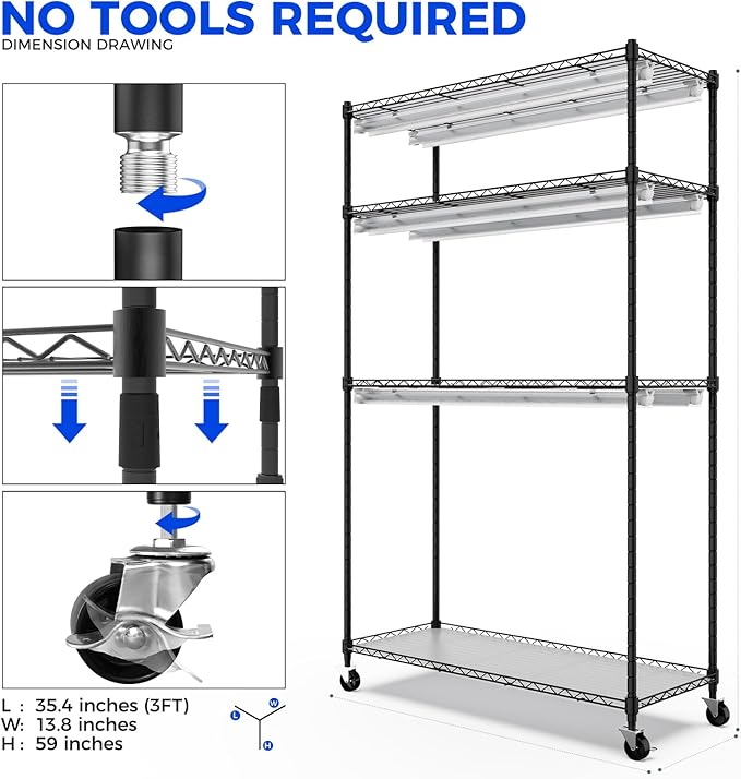 Barrina CX5 Plant Stand with Grow Lights for Indoor Plants, 4-Tier Plant Shelf with T8 3FT 30W(Per Light) Full Spectrum Grow Light for Seed Starting, Succulent, Settable Timer Socket 35.4"x13.8"x59"
