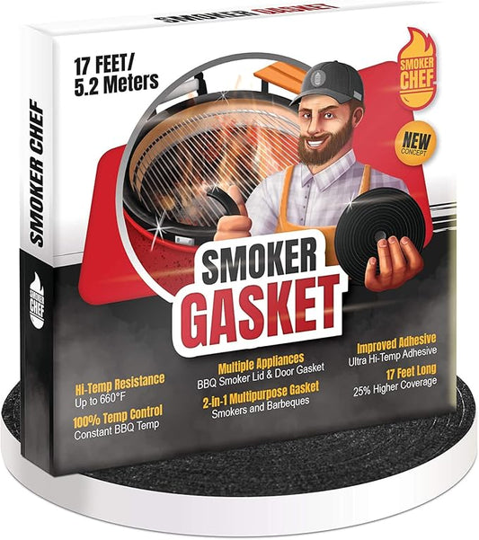 Smoker Gasket – 0.6’’ Wide 0.2’’ Thick High Temp Seal Grill Gasket – 17 FT Long Self Stick Black Nomex Tape Gaskets for Smokers and BBQ Lid – Heat Seal Material Replacement
