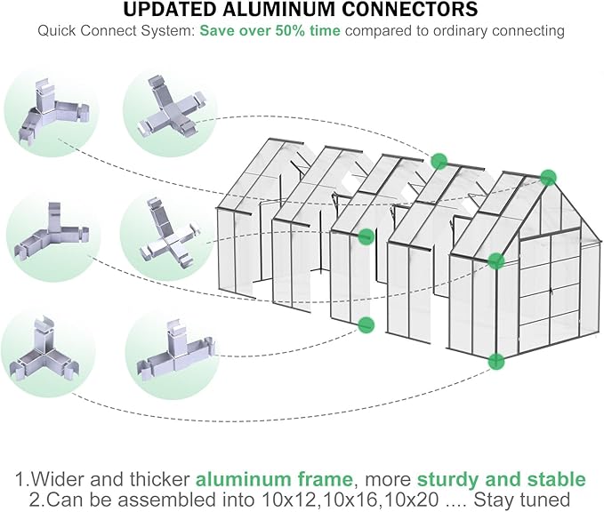 CDCASA 20x10x10 FT Greenhouse for Outdoors, Easy Assembly Large Thicker Aluminum Heavy Duty Polycarbonate Greenhouses Kit w/4 Vent Window, Swing Door, Walk-in Green House for Sunroom Patio,Backyard