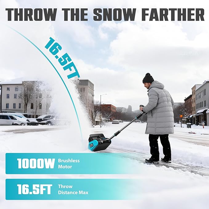 LDHTHOPI 40V Cordless Snow Shovel, 13-Inch Brushless Electric Snow Blower with Directional Plate, 2X 4.0 Ah Batteries & Quick Charger, Adjustable Front Handle and Deflector for Home,Yard and Patio