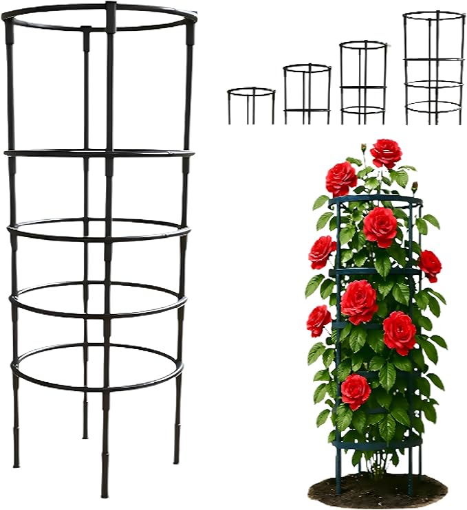 Tomato Cage – Trellis for Climbing Plants - Adjustable Plant Support Stakes, Monstera, Cucumber – Indoor/Outdoor, Tool-Free, Recycled Materials, Fits Greenhouse/Raised Beds (85cm x 22cm)