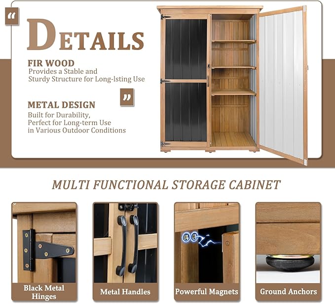 Outdoor Storage Cabinet Waterproof, Outside Cabinets Weatherproof with Shelves, Garage Storage Cabinet Patio Backyard Garden Storage Shed Tool Organizer