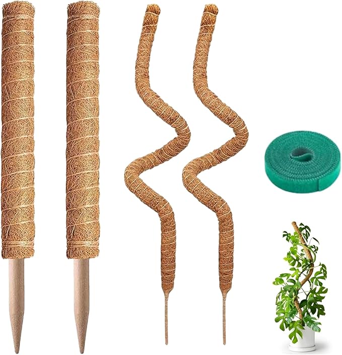4 Pack 28'' Bendable Moss Pole Plant Stand for Indoor Climbers - Stakes for Potting Climbers - Free Garden Tie Tall Pole Indoor Planter for Home Potting - Potting Accessories