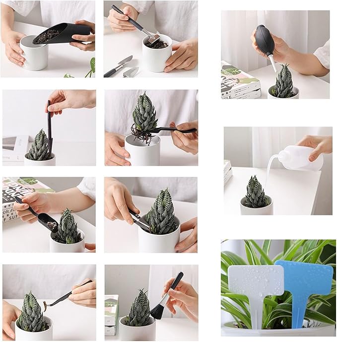 35PCS Mini Succulent Tools Set, 19.7" Thickened Repotting Mat & Plant Tag, Garden Hand Transplanting Miniature Planting Indoor Fairy Care, Potting, Cactus, Houseplant Bonsai Tool Kit