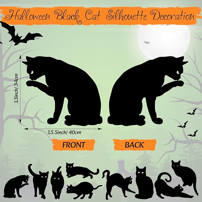 Blulu 9 Pcs Halloween Decorations Outdoor Black Cat Yard Signs with Stakes Scary Silhouette with Glow in The Dark Eyes Corrugated Plastic Waterproof Black Cat Decor for Garden Lawn Patio (Cats)