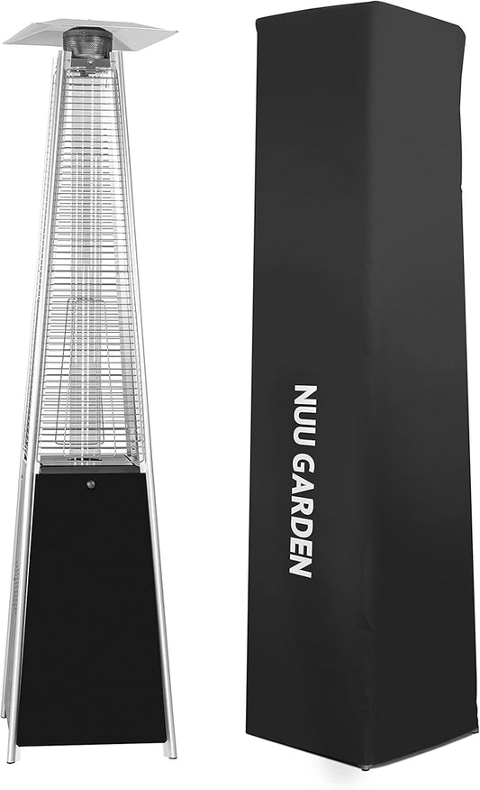 Nuu Garden Outdoor Propane Patio Heater, 48,000 BTU Pyramid Outdoor Heater with Wheels, Hammered Bronze Tower Portable Heater with Oxford Cover for Garden, Terrace, Black