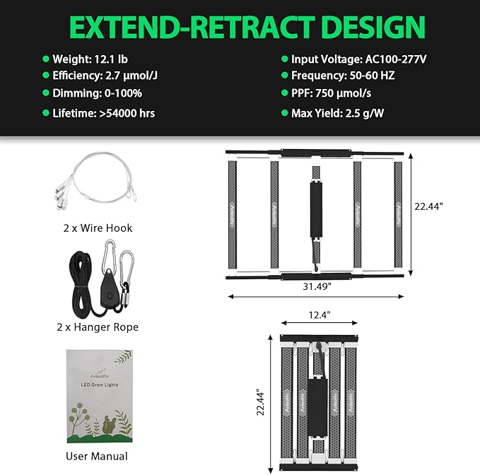 A ANLEOLIFE Stretchable LED Grow Lights with Samsung LM301H EVO Diodes 300W Full Spectrum Dimmable 3x4ft Coverage Bar Style Growing Lamp for Indoor/Tent Plants