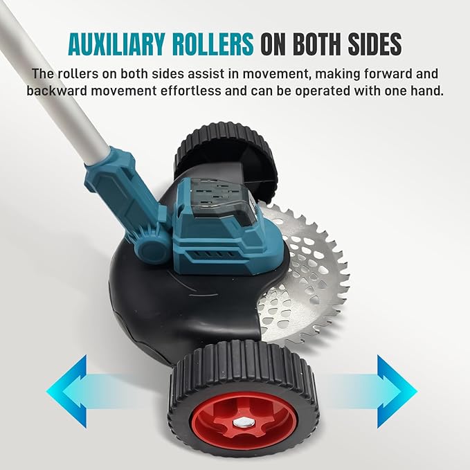 Electric Weed Wacker with Wheel Brushless Cordless Weed Eater Battery Powered| 60 Minute Battery Life | Silent Design, One Click Start | Suitable for Small and Medium-Sized Lawns