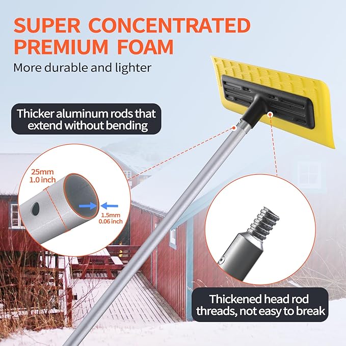 Never-Scratch SnowBuster | 21-Foot Snow Roof Rake | EVA Soft Foam Pad Snow Removal Tool | Heavy-Duty Aluminum Handle | S-Shaped Push/Pull Design for House Roofs, Solar Panels, Cars, and Leaves