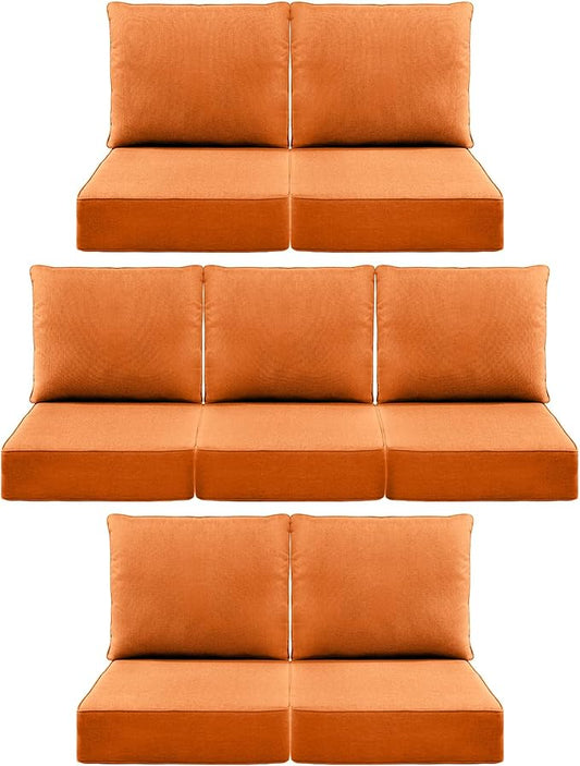 Luxury 6" Outdoor Cushions for Patio Furniture, 24x24x6 Thick Seat Cushion Set of 7, Fade Resistant Couch Chair Replacement Cushions High Density Deep Wicker Chair Cushion w/Removable Cover, Orange