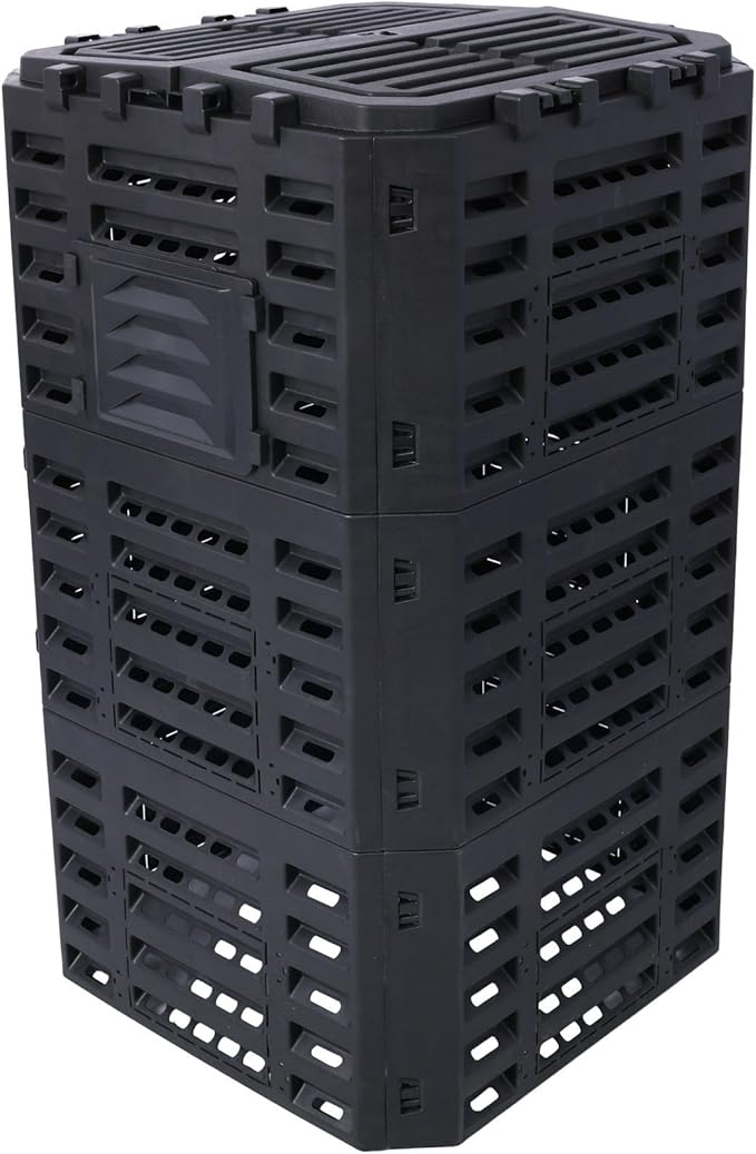 90 Gallon Garden Composter Bin - Premium Recycled Plastic, Large 340 Liter Capacity, Easy Assembly, Lightweight, Aerating Outdoor Compost Box for Fertile Soil