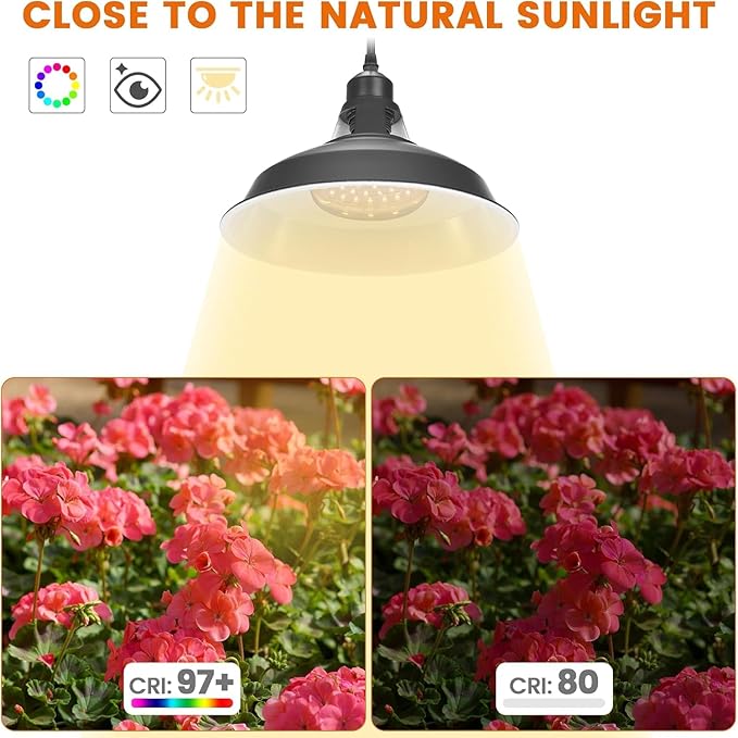 MYSWEETY Hanging Grow Light, Full Spectrum Hanging Plant Lights for Indoor, Vintage Decorative Grow Lights with 16.4FT Power Cord, Plug in Pendant Light with Adjustable Pulley for Plants, Flowers (1)