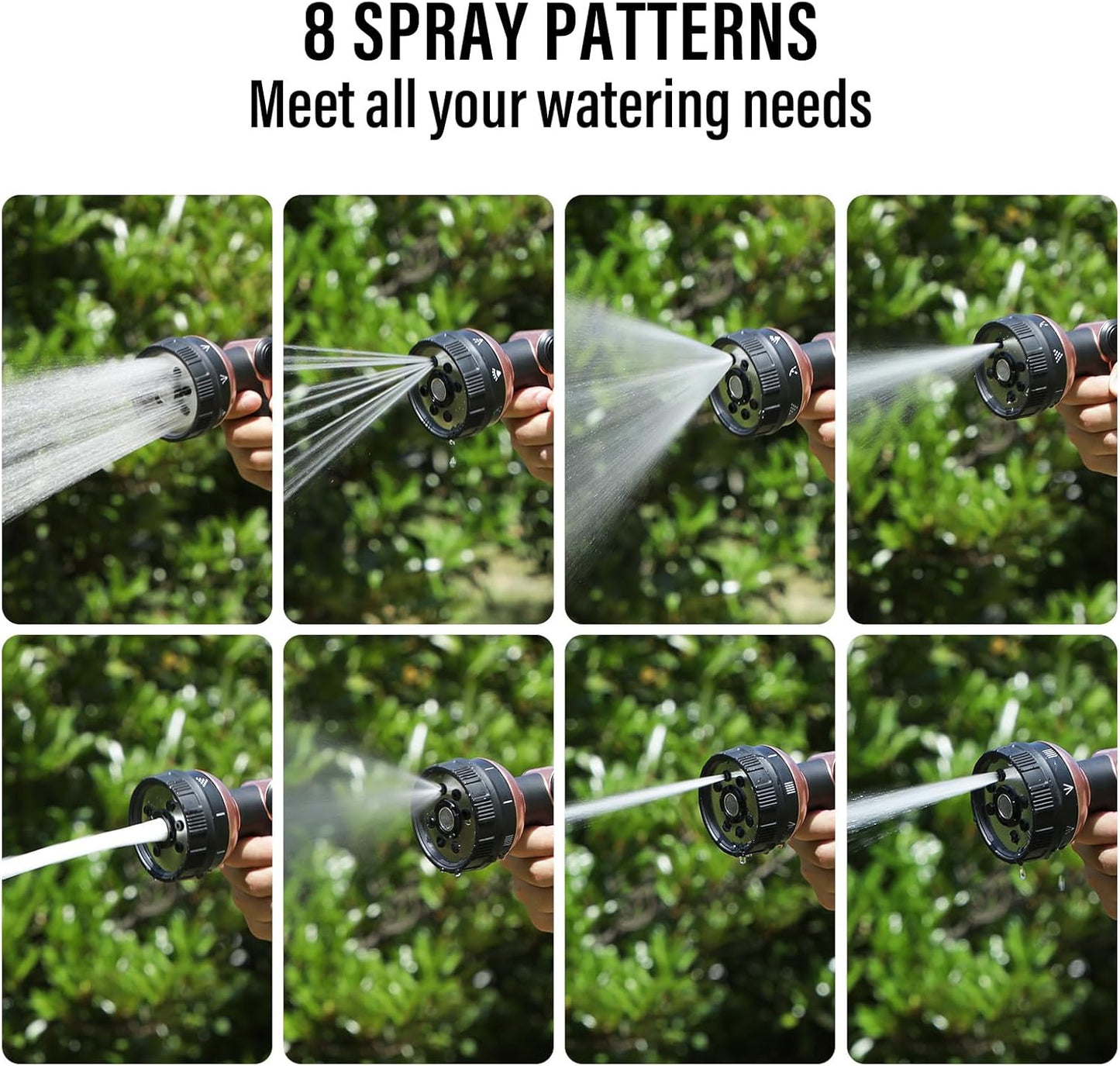 Heavy Duty Garden Hose Nozzle, 100% Metal Water Hose Sprayer with 8 Spray Patterns, High Pressure Hose Nozzle with Thumb Control, On Off Valve, for Lawn & Plant Watering, Car & Pet Washing