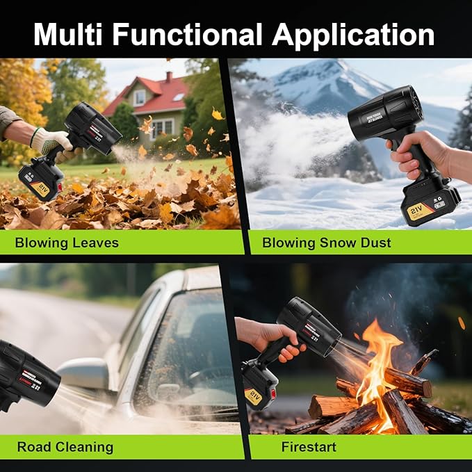 Cordless Leaf Blower Handheld Leaf Blower Adjustable Speed Portable Dust Cleaner Handheld Turbo Jet Blower for Patio Cleaning, Drying,Camping and Dust with 2 Batteries Included, Black