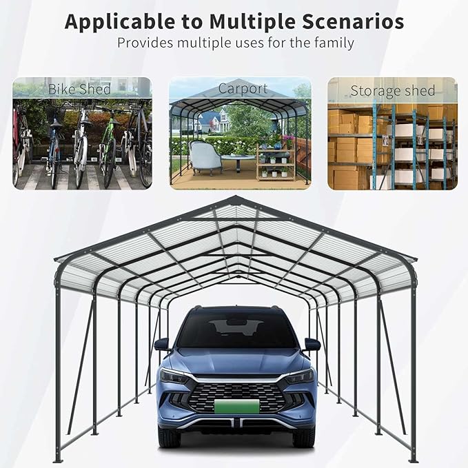12x32 Ft Metal Carport Kit with Galvanized Steel Roof - Heavy Duty Car Shelter for Snow Load, UV & Rain Protection - Outdoor Canopy for Trucks, RVs, Boats, Storage Shed