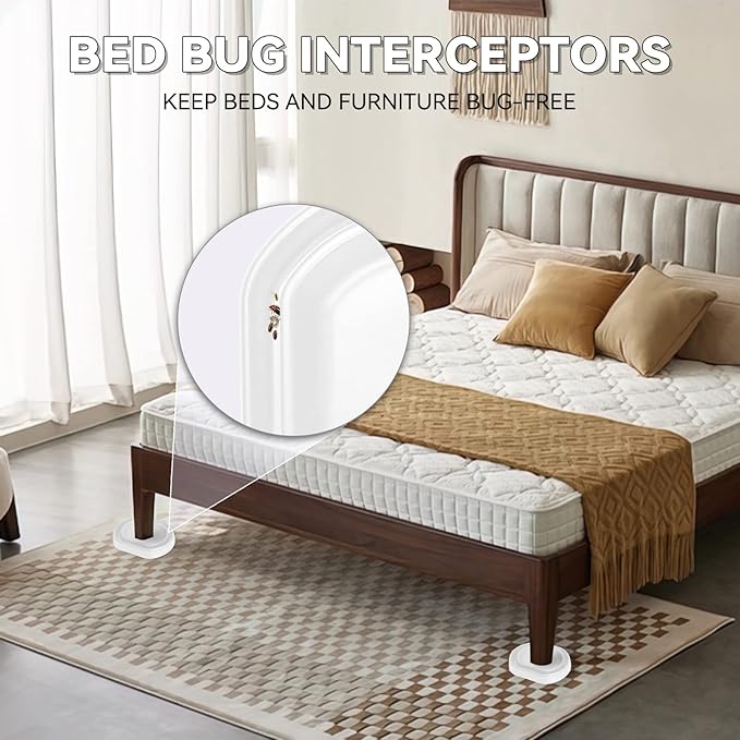 Bed Bug Interceptors | Bed Bug Interceptor Traps | Insect Trap, Monitor, and Detector for Bed Legs (White - 12 pcs)