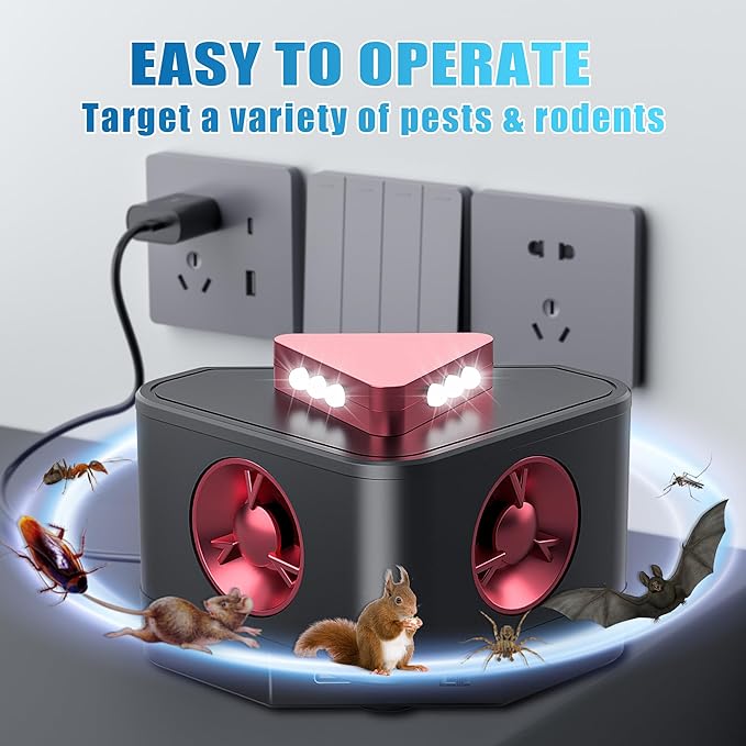 Newly Upgraded Chip-Ultrasonic Pest Repeller Indoor,Variable Frequency Rodent Repellent, Prevents Adaptation, Squirrel Repellent for House,Suitable for Attics,Garages,RVs,etc.