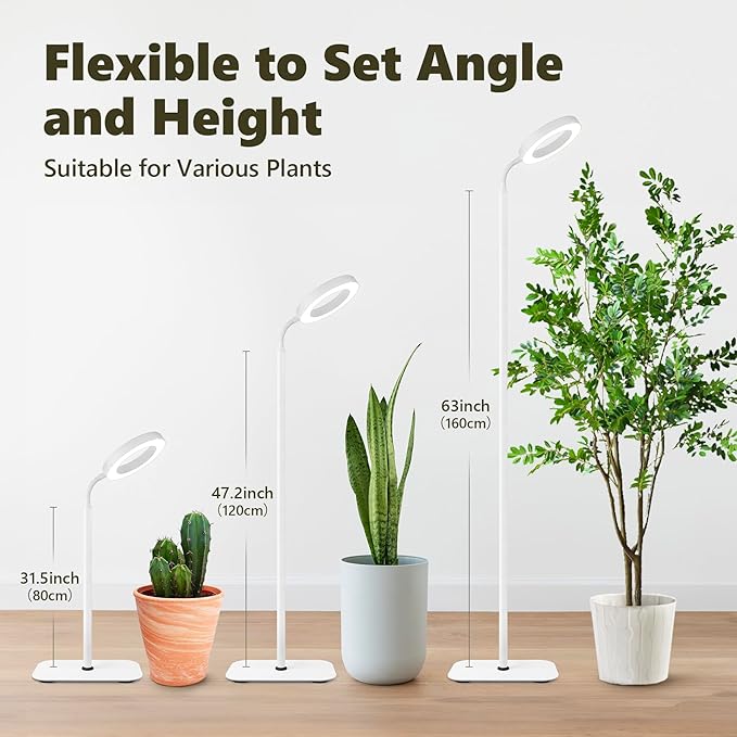 Plant Grow Light, 20W Growing Lights for Indoor Plants Full Spectrum, LED Floor Lamp with Height Adjustable Stand, Auto Timer 3/9/12H,10 Dimmable Brightness for Small Large Tall Plants Growth