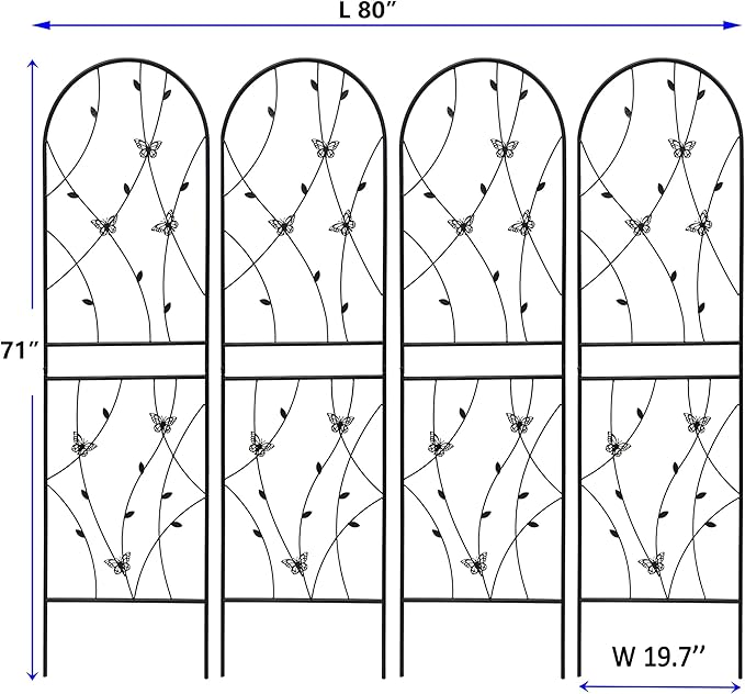 4 Pack Metal Garden Trellis 71" Tall Outdoor Climbing Plant Support for Roses, Flowers, Rustproof Durable Black Galvanized Tube, Lawn Garden Fence Decor Screen (4pcs, 71" H)