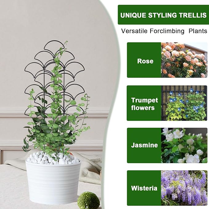 Stackable Metal Trellis for Climbing Plants Outdoor & Indoor - 4 Pack Garden Trellis for Potted Plants, Rust-Resistant Plant Support Stakes for Vines, Vegetables, Flowers - Sturdy Plant Trellis
