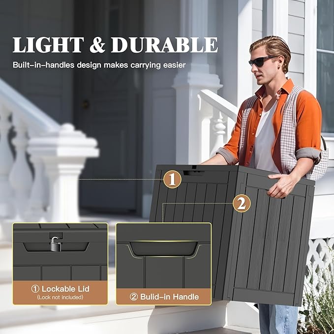 Outdoor Storage Box, 31 Gallon Waterproof Deck Box for Outdoor and Indoor, UV-Resistant Outside Storage with Lockable Lid for Patio, Pool, Garden Tools, Package Delivery, Black