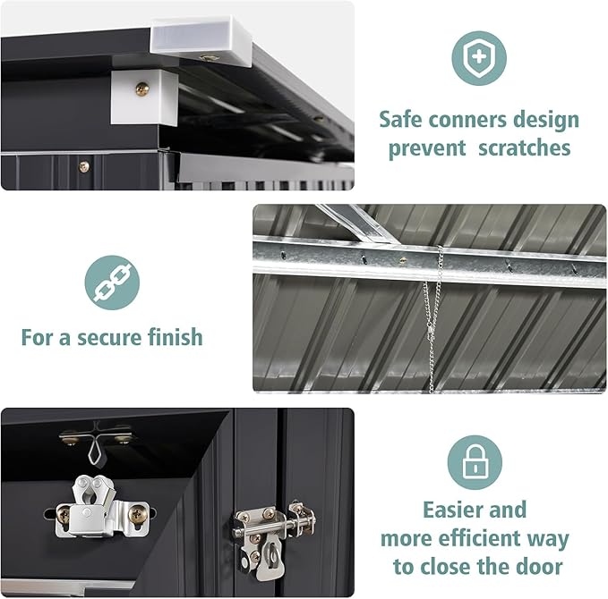 80 Cu. Ft Outdoor Trash Can Shed with Pneumatic Support Rod, 5x3 Ft Outdoor Storage Shed w/Lockable Doors & Waterproof Lid Chain, for Patio/Garden/Backyard