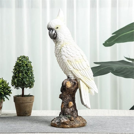 Parrot on Stump Statue Tree Hugger Garden Statues, Resin Figurines Lifelike Tropical Bird Sculptures for Patio Lawn Yard Home Desktop Decoration - White