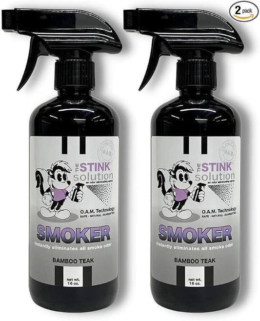 Smoke Odor Eliminator Spray - Completely Remove Smoke Smell From House, Car, Clothes, Hands, Hair, & More - Best Odor Eliminator For Smoke - Bamboo Teak Fragrance - 2 16 oz Bottles