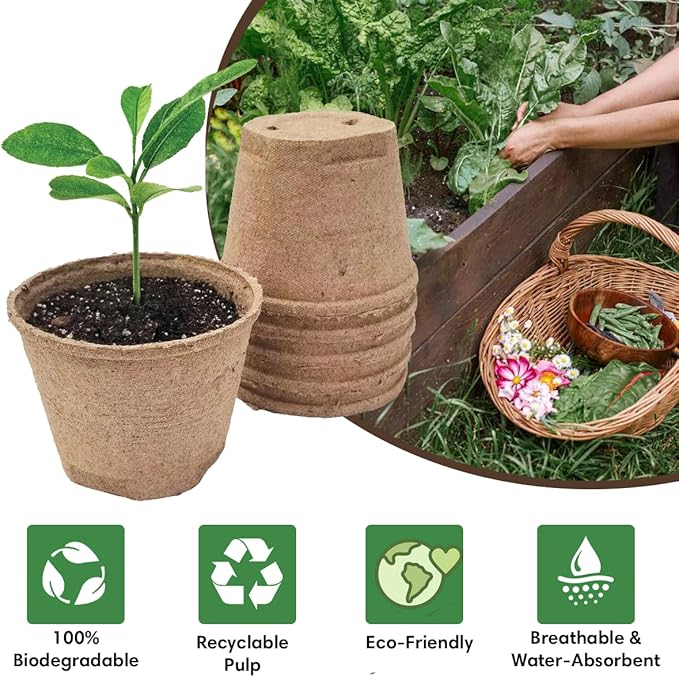 Seedling Starter Kit Germination Grow Cups and Soil (10 Pack) Biodegradable Peat Pots, Coco Coir Soil Discs, Plant Markers - Organic Grow Kit for Seed Germination, Indoor/Outdoor (2)