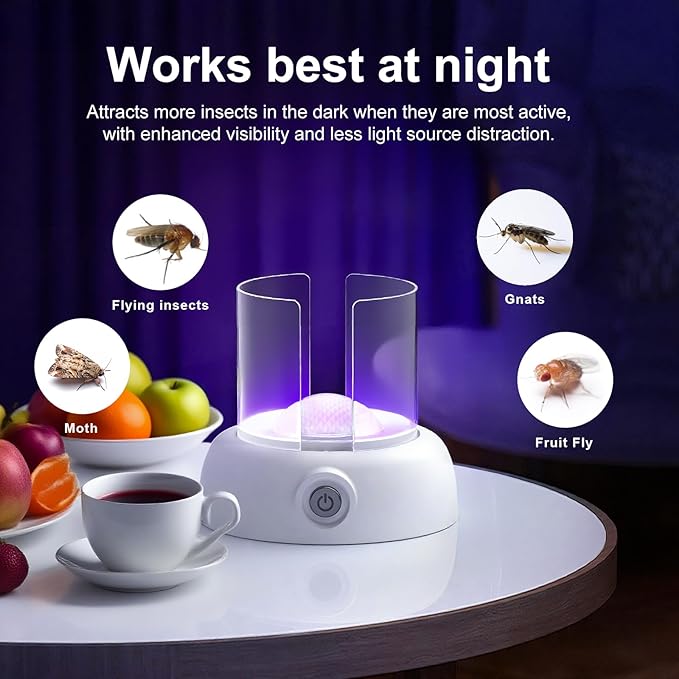 Fruit Fly Traps for Indoors Gnat Trap Lamp, Double Side Sticky Paper 360° Attraction for Fruit Fly, Gnats 9 Refills + 1 Starter Kit (Dutch White)