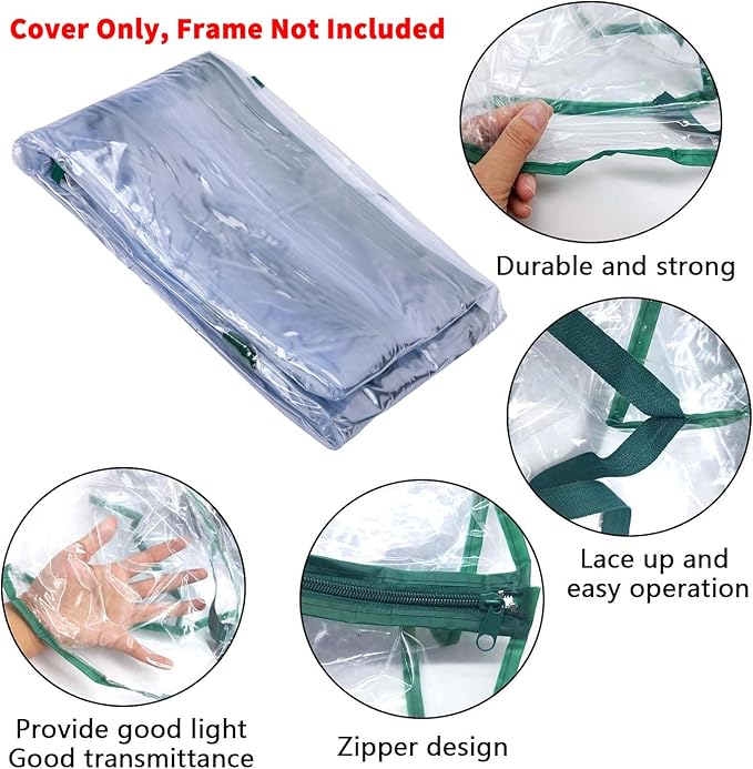 4 Tier Roll-Up Zipper Door Greenhouse Replacement Cover- 63 x 27 x 19 Inch Clear PVC Plant Greenhouse Cover for Gardening Plants Cold Frost Protection Wind Rain Proof (Frame NOT Include)