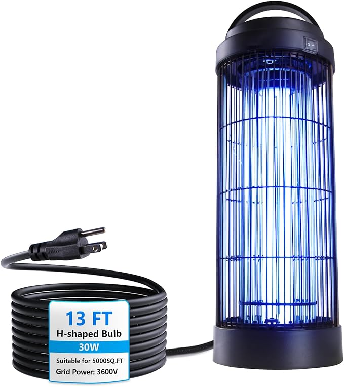 Powerful Bug Zapper Outdoor for 5000 Sq.Ft. with 13FT Power Cord, 3600V Instant Killing Grid Removable Hanging High Power Outdoor Mosquito Killer, Fly Trap Lamps for Garage Farm Home