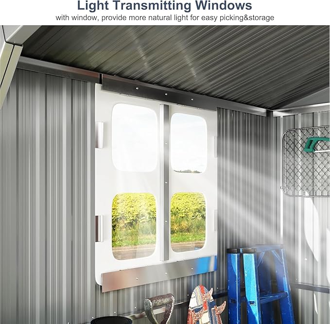 Restland 10x16 FT Outdoor Storage Shed with Floor Base Frame Reinforced Metal Shed with Clear Roof, Air Vent & Lockable Door Large Garden Tool Storage Sheds for Backyard, Garden, Lawn