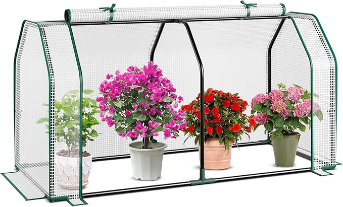 Happygrill Portable Mini Greenhouse w/Roll-up Zipper Door & All-Weather PE Cover, Outdoor & Indoor Greenhouse for Raised Garden Bed, Vegetables, Flowers, Patio, Lawn, Yard, Balcony