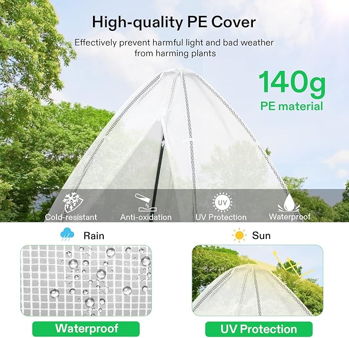 VIVOSUN Portable Mini Greenhouse 72x63x63-Inch Tent-Style Greenhouse, PE Cover with Roll-up Zipper Door and Window, for Indoor Outdoor or Garden Plant Growing, White