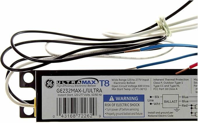 GE Lighting 72262 GE232MAX-L/ULTRA 120/277-Volt UltraMax Electronic Fluorescent T8 Multi-Volt Instant Start Ballast 2 or 1 F32T8 Lamps