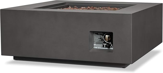 Real Flame Aegean 36”in Square Propane or Natural Gas Fire Pit Table, 50,000 BTU, Powder-Coated Steel, Push-Button Ignition, CSA Certified, Lava Rock, Storage Cover, Stainless Steel Burner with Lid