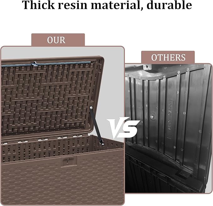 73GAL Brown Blow - Molded Outdoor Deck Box with Lock Hole - Waterproof, SGS - Protected from UV, Spacious for Garden Equipment and Pool Toys Storage, Easy to Assemble