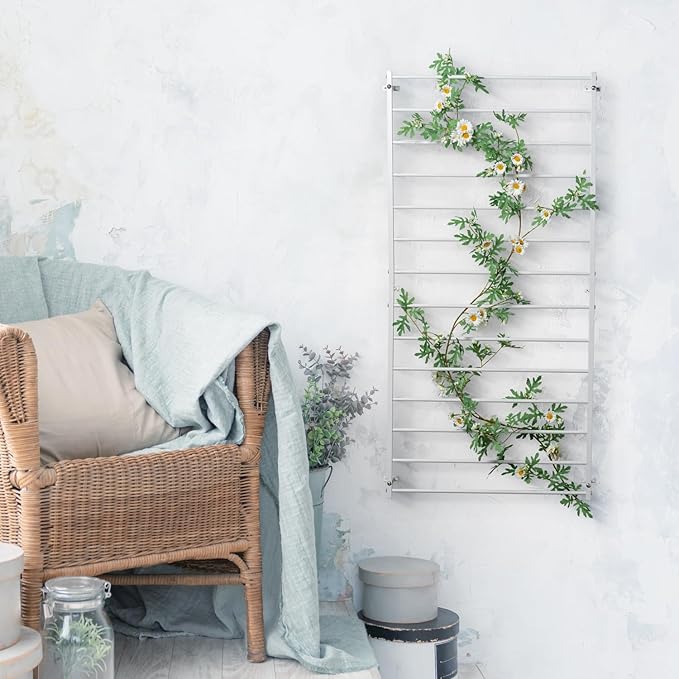 MyGift 4 Ft Tall Trellis, White Metal Wall Mounted Garden Trellis for Climbing Plants Outdoor/Indoor, Large Wall Support Frame for Hanging Planters (1, White)