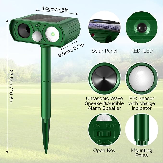 Animal Deterrent Devices Outdoor, Solar Animal Repeller with Motion Sensor Animal Repeller to Repel Cat, Deer, Squirrel, Rabbit, Dog, Skunk (Green - 4 Pack)
