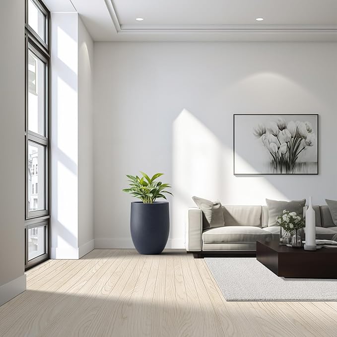 Kante 21.7 Inch Tall Concrete Planter, Large Indoor Outdoor Plant Pot with Drainage, Smooth Charcoal Finish with Warm Brown Interior, Ideal for Porch, Home, Garden, Patio