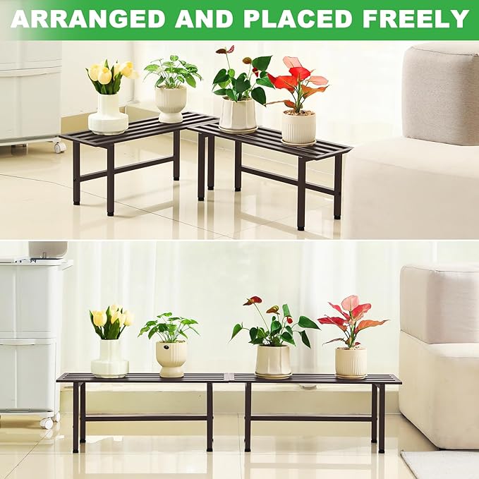 2 Pack Metal Plant Stand Outdoor Plant Shelf Indoor,1 Tier Heavy Duty Plant Stands for Multiple Plants,26" L x 10.12" H x 8.75" W,Coffee