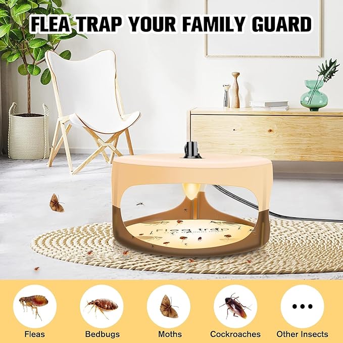 Flea Trap for Inside Your Home, Flea Light Traps with 2 Glue Discs Odorless Natural Fleas Killer Trap Pad Bed Bug Traps Light Bulb Pest Control for Home House Inside, Safe for Children Pet Dog Cat