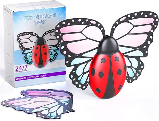 Flying Insect Trap Indoor, Light Fly Trap Captures Flies, Fruit Flies, Gnats, Moths, Mosquito and Other Flying Houseflies(1 Plug-in Device + 3 Pair Refills)