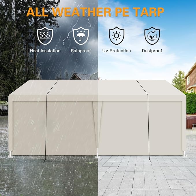 Carport 12x20 Ft Heavy Dut Car Port Canopy, Portable Garage Shelter Car Tents Carpas para Carros All Weather for Automobiles Truck Boat (White)