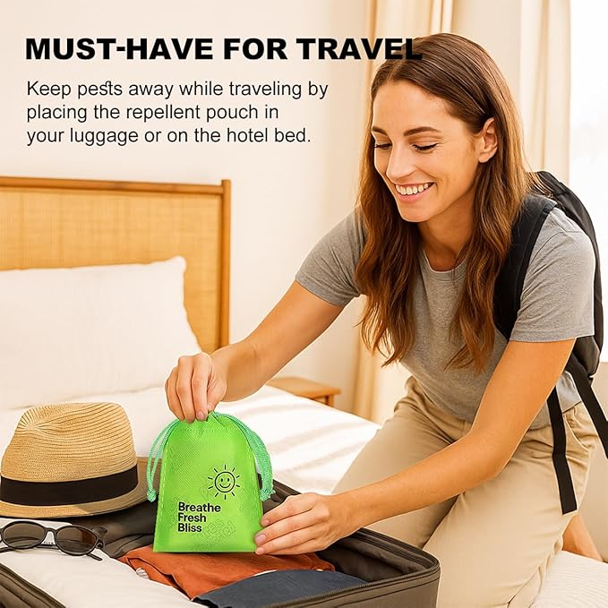 12 Pack Natural Bed Bug Repellent Pouches, Plant Based Long-Lasting 2 Month Protection Against Bedbugs, Dust Mites & Fleas, Safe for Mattress, Luggage, Furniture & Travel, No Residue Non-Toxic Formula