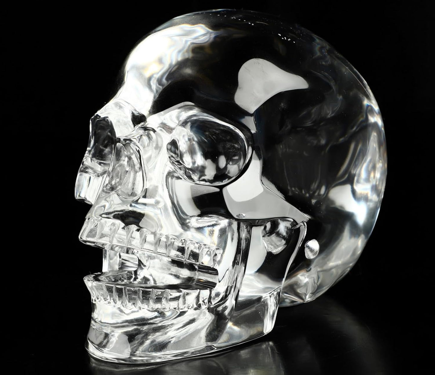 Skullis 5.0" K9 Crystal Skull, Hand Carved Gemstone Fine Art Sculpture, Reiki Healing Stone Statue.2831