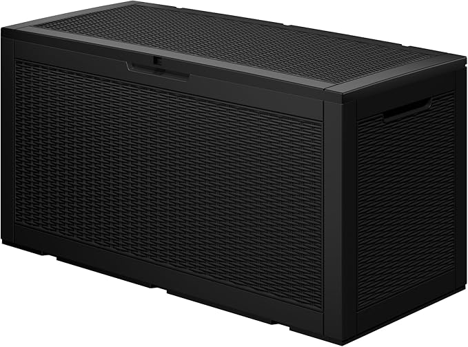 100 Gallon Outdoor Storage Box – Resin Deck Box with Lockable Lid, Waterproof Patio Furniture Storage for Tools, Garden & Yard Organization